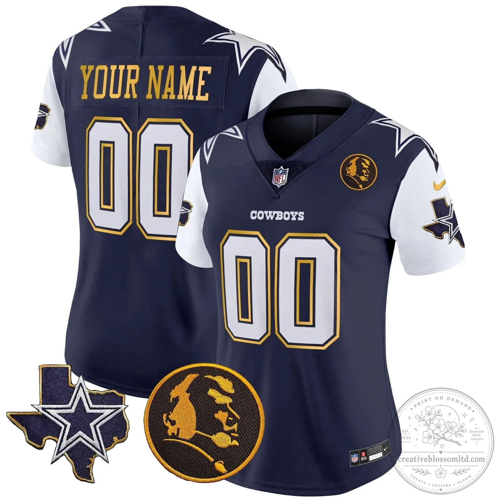 Custom Vapor Football Jersey with Gold Trim and John Madden Patch - Dallas Cowboys 22 Custom Vapor Football Jersey with Gold Trim and John Madden Patch - Dallas Cowboys