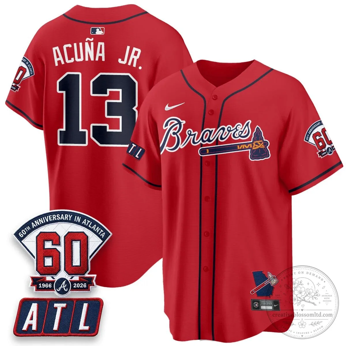 Atlanta Braves Ronald Acuna Jr. 60th Anniversary Baseball Jersey 52 Atlanta Braves Ronald Acuna Jr. 60th Anniversary Baseball Jersey