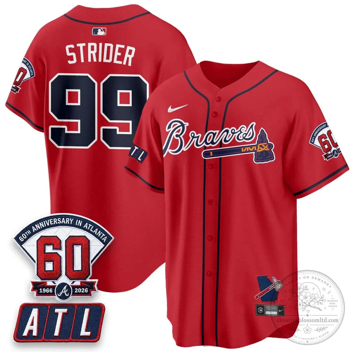 Atlanta Braves Ronald Acuna Jr. 60th Anniversary Baseball Jersey 56 Atlanta Braves Ronald Acuna Jr. 60th Anniversary Baseball Jersey