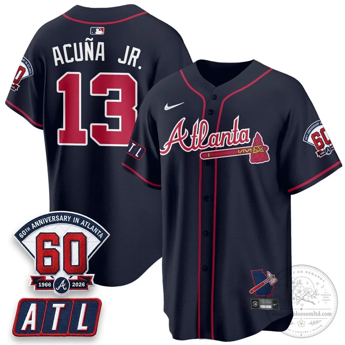 Atlanta Braves Ronald Acuna Jr. 60th Anniversary Baseball Jersey 60 Atlanta Braves Ronald Acuna Jr. 60th Anniversary Baseball Jersey