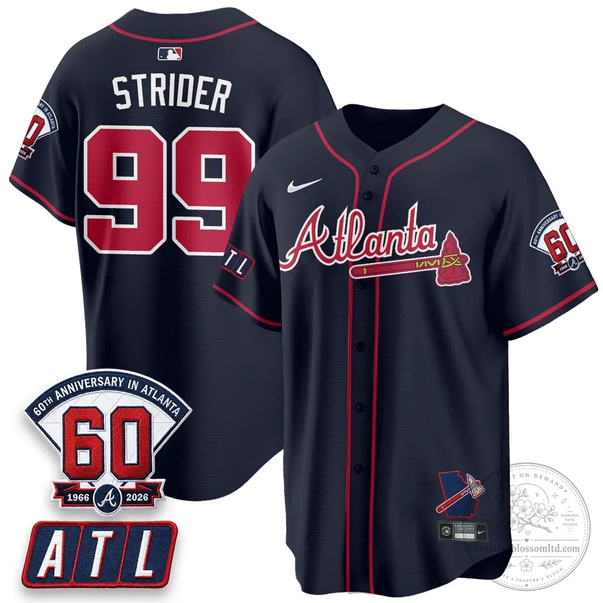 Atlanta Braves Ronald Acuna Jr. 60th Anniversary Baseball Jersey 64 Atlanta Braves Ronald Acuna Jr. 60th Anniversary Baseball Jersey