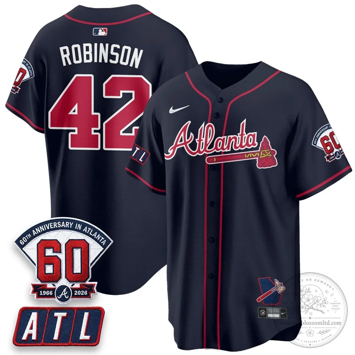 Atlanta Braves Ronald Acuna Jr. 60th Anniversary Baseball Jersey 66 Atlanta Braves Ronald Acuna Jr. 60th Anniversary Baseball Jersey