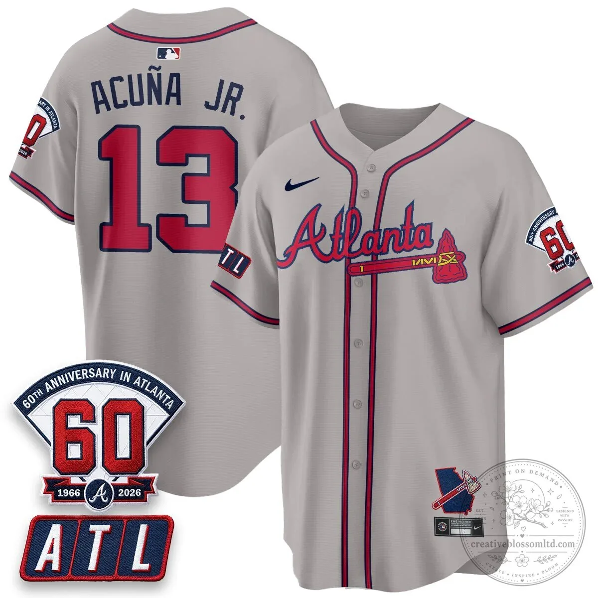 Atlanta Braves Ronald Acuna Jr. 60th Anniversary Baseball Jersey 68 Atlanta Braves Ronald Acuna Jr. 60th Anniversary Baseball Jersey