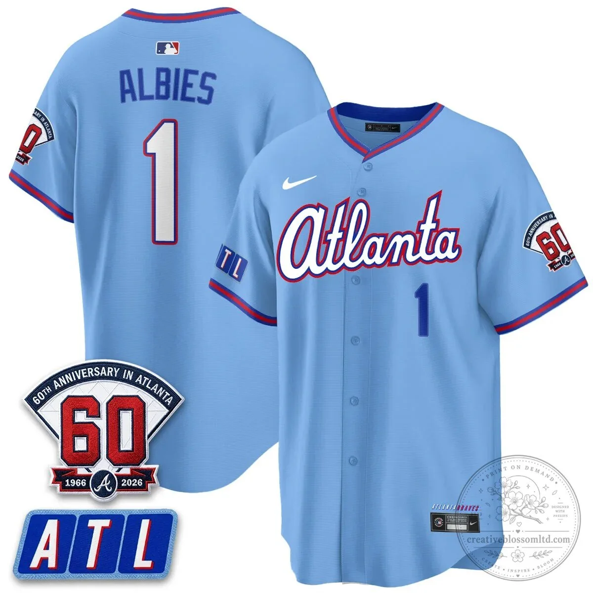 Atlanta Braves Ronald Acuna Jr. 60th Anniversary Baseball Jersey 77 Atlanta Braves Ronald Acuna Jr. 60th Anniversary Baseball Jersey