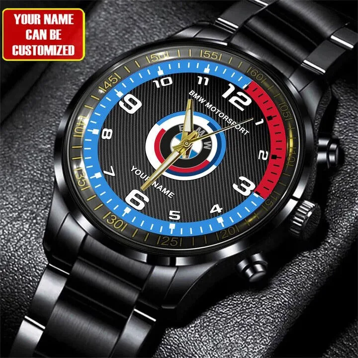 BMW Motorsport Personalized Black Stainless Steel Watch