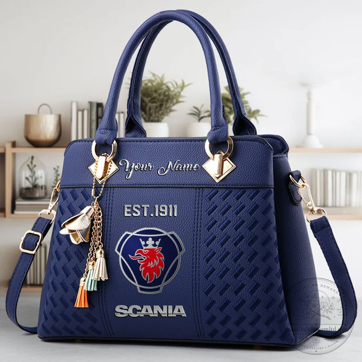 Scania Vabis Personalized Est 1911 Logo Blue Leather Handbag