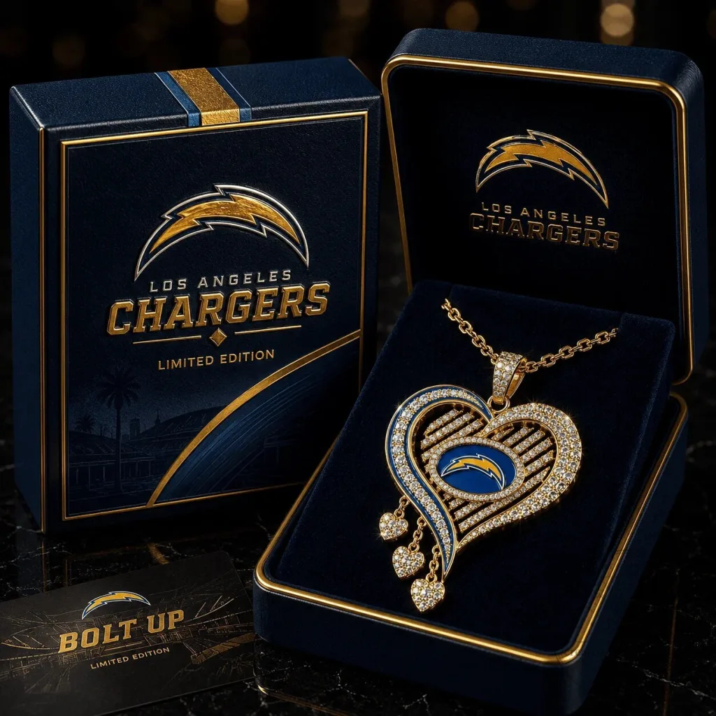 Los Angeles Chargers Heart Shaped Diamond Pendant Necklace Los Angeles Chargers Heart Shaped Diamond Pendant Necklace