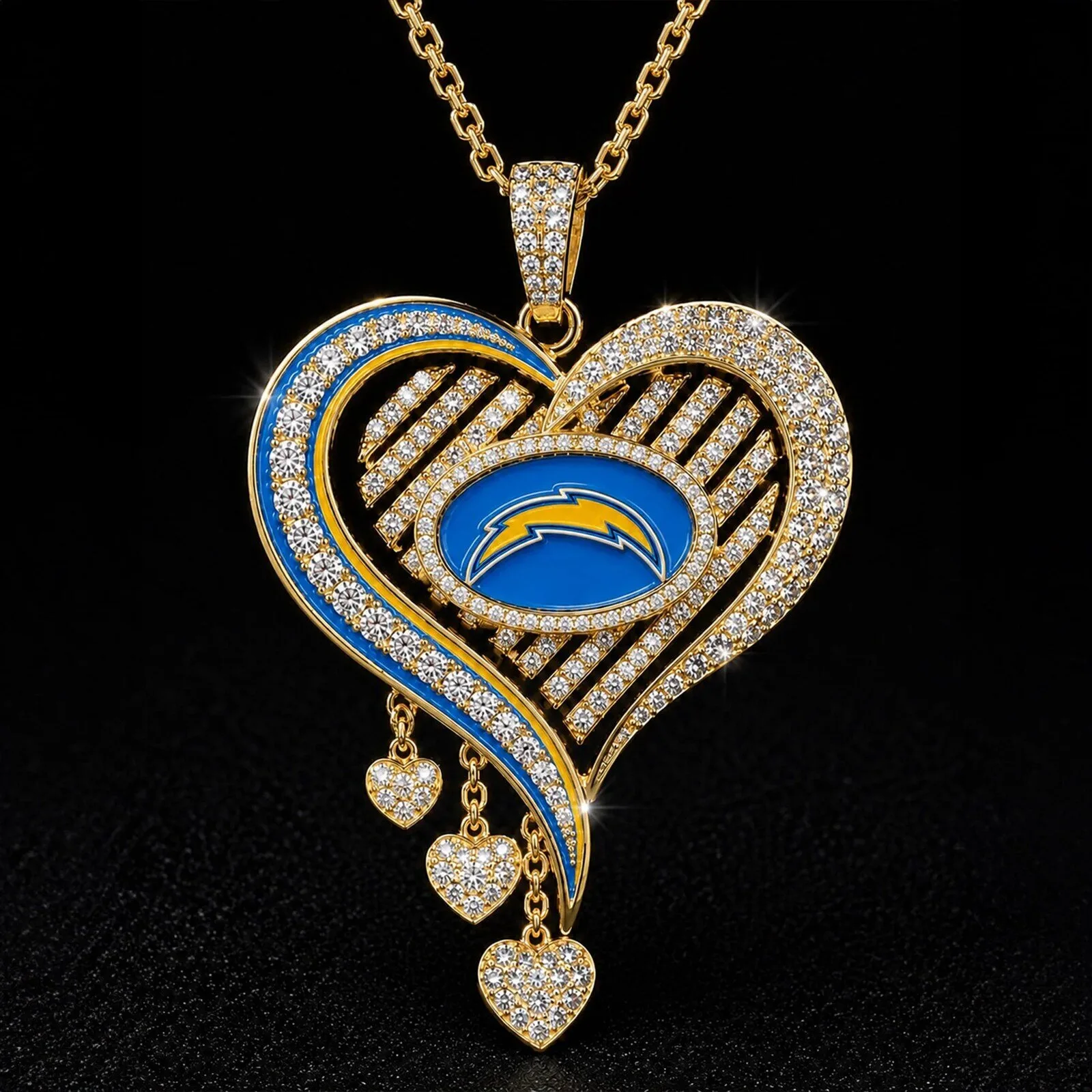 Los Angeles Chargers Heart Shaped Diamond Pendant Necklace 9 Los Angeles Chargers Heart Shaped Diamond Pendant Necklace