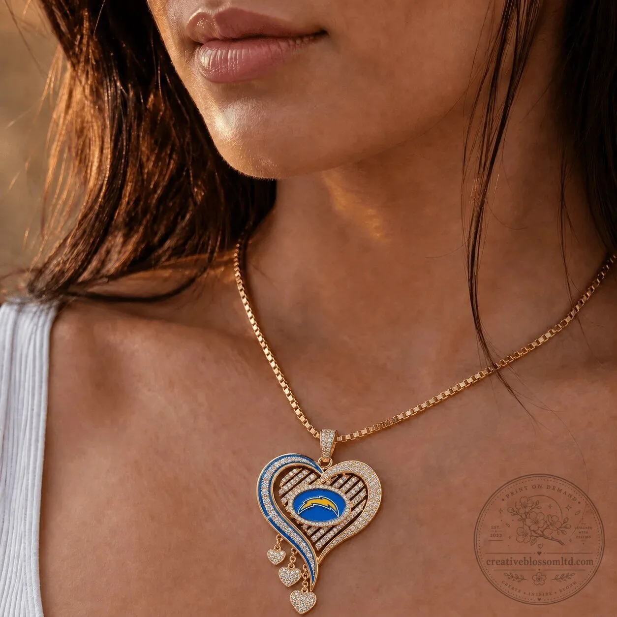 Los Angeles Chargers Heart Shaped Diamond Pendant Necklace 10 Los Angeles Chargers Heart Shaped Diamond Pendant Necklace