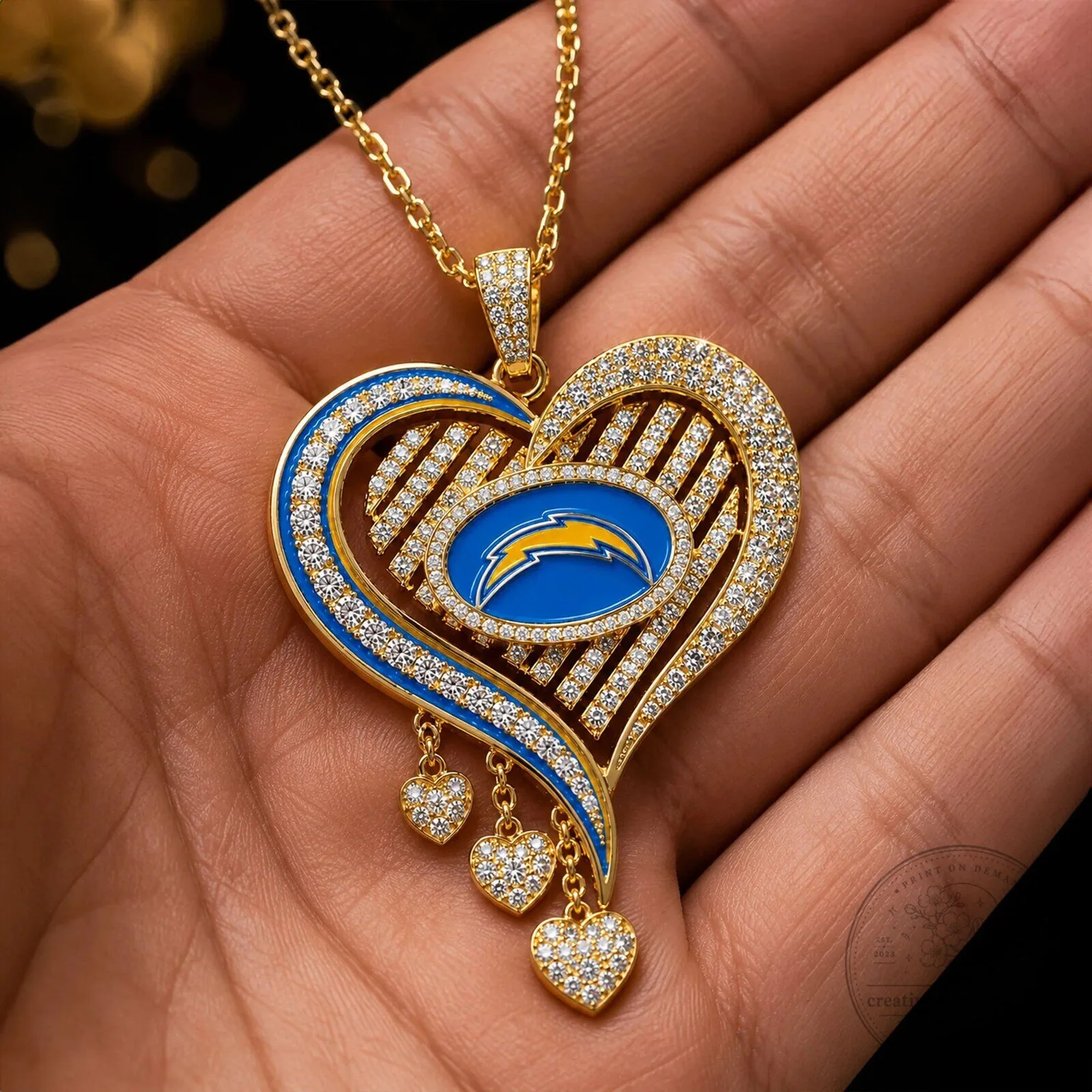 Los Angeles Chargers Heart Shaped Diamond Pendant Necklace 11 Los Angeles Chargers Heart Shaped Diamond Pendant Necklace