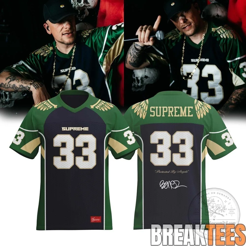 Supreme Protected By Angels Black and White Number 33 Football Jersey 7 Supreme Protected By Angels Black and White Number 33 Football Jersey