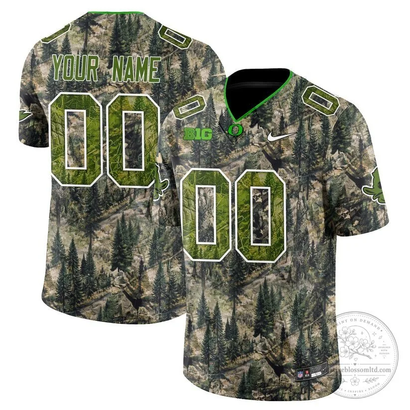 Oregon Ducks Camouflage Forest Pattern Custom Name and Number Football Jersey