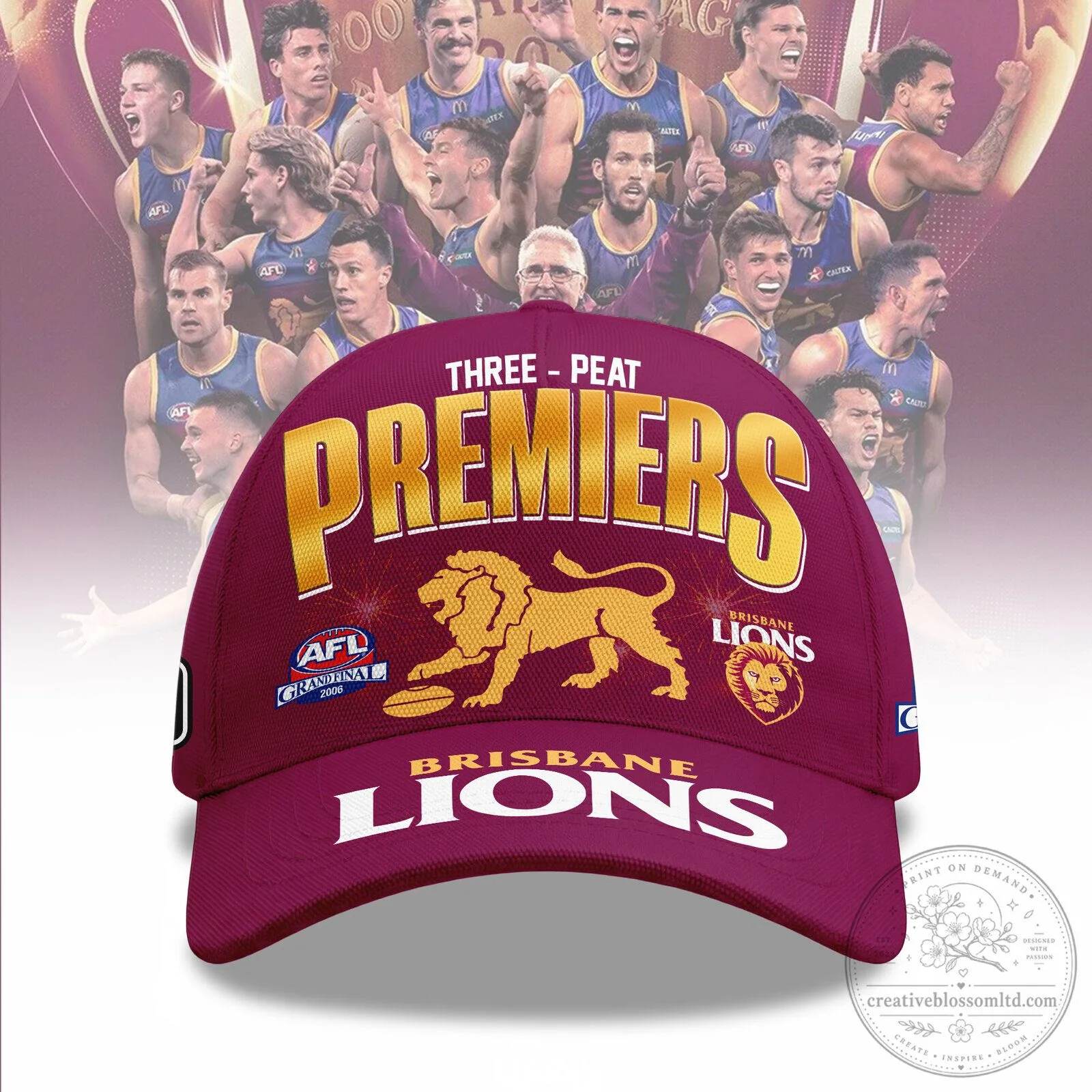 Brisbane Lions Three-Peat Premiers Australian Rules Football Team Cap Hat