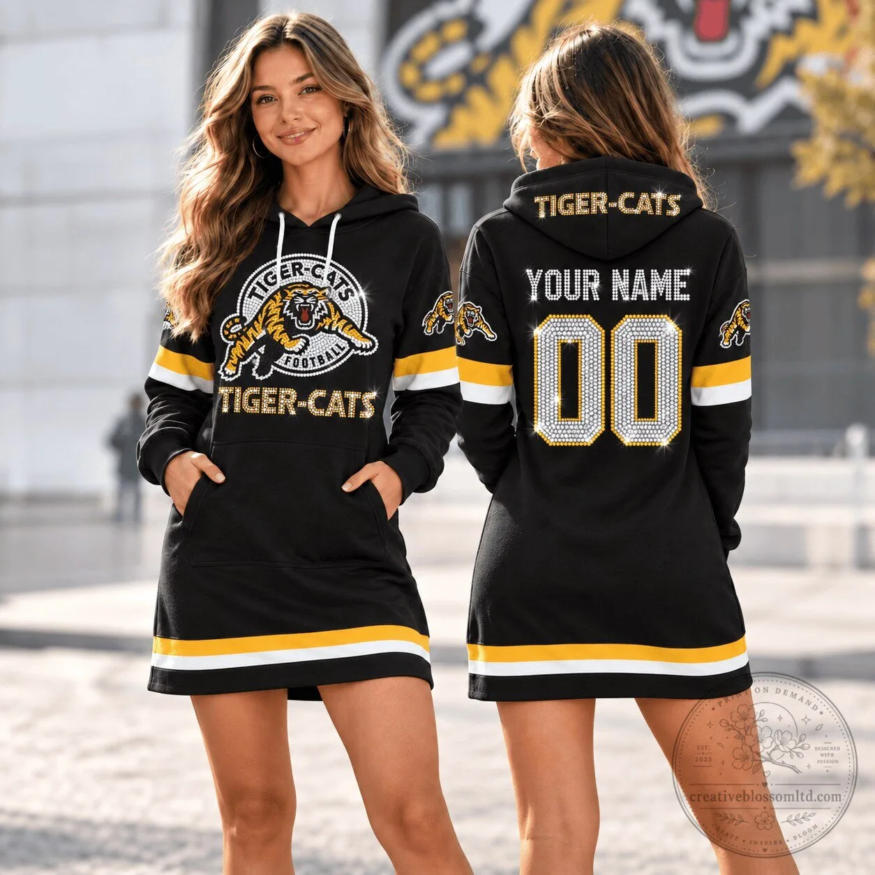 Hamilton Tiger-Cats Football Team Custom Name Number Hoodie Dress for Women