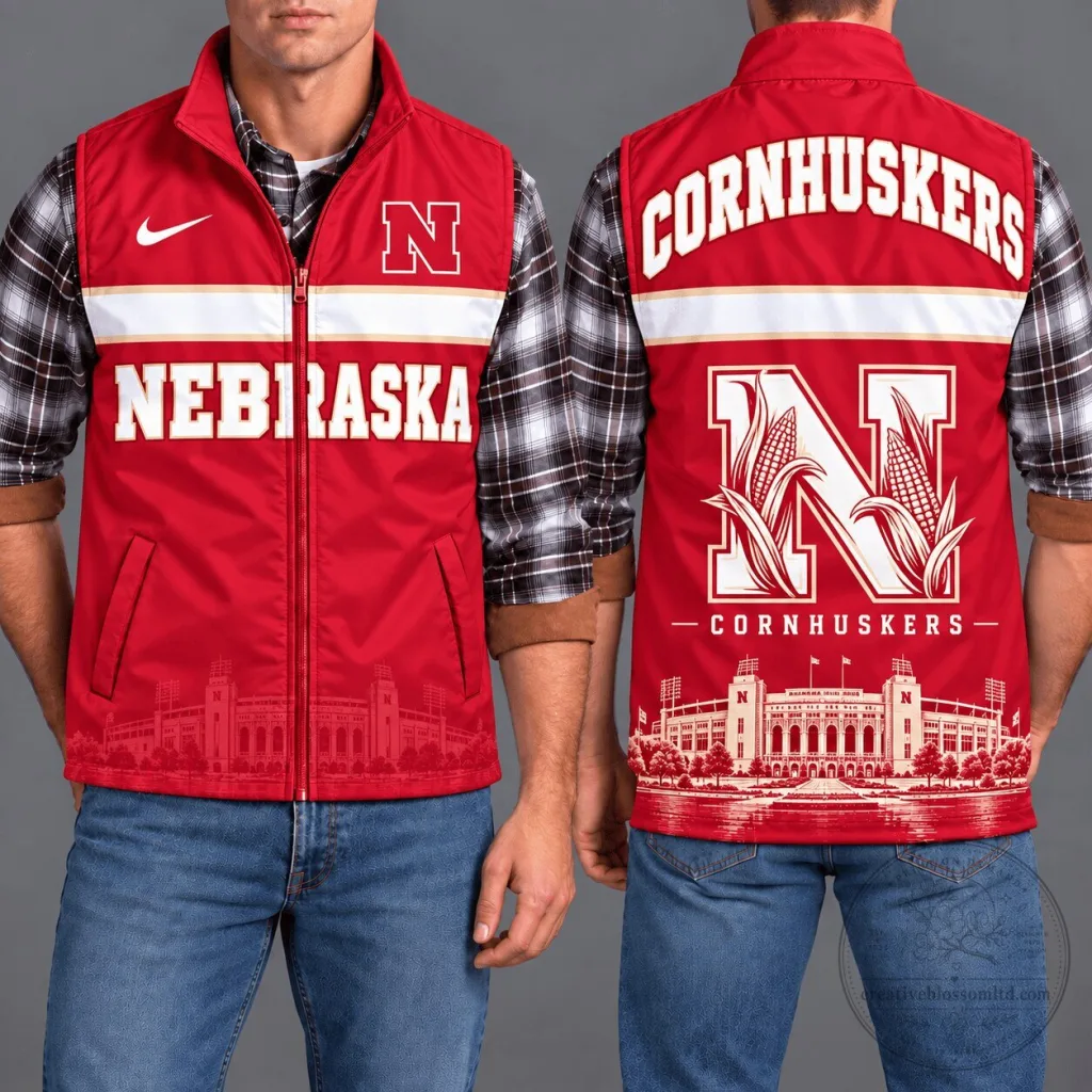 Nebraska Cornhuskers Red Full Zip Sleeveless Vest Jacket Nebraska Cornhuskers Red Full Zip Sleeveless Vest Jacket