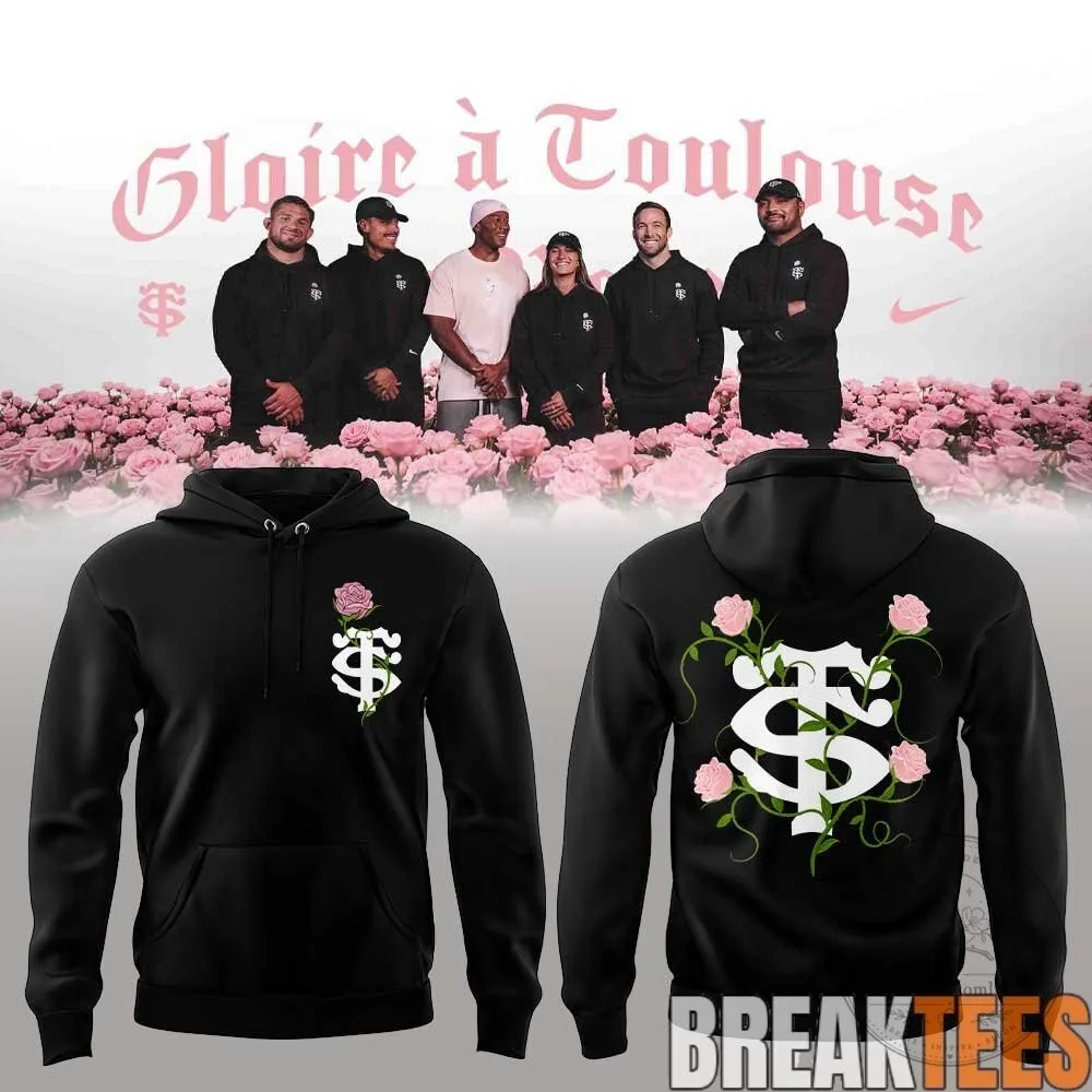 Stade Toulousain Rugby Club Pink Rose Logo Black Hoodie