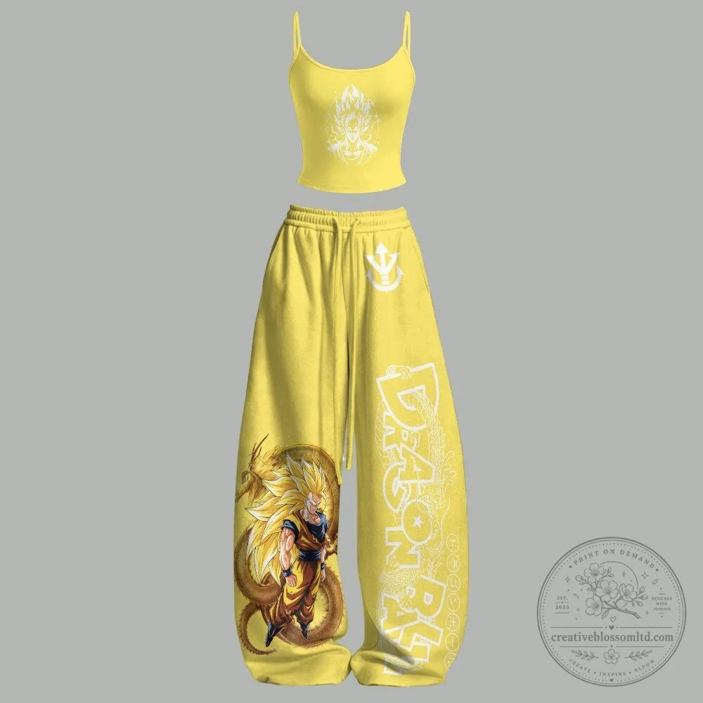 Dragon Ball Z Goku Super Saiyan Yellow Crop Top and Pants Set