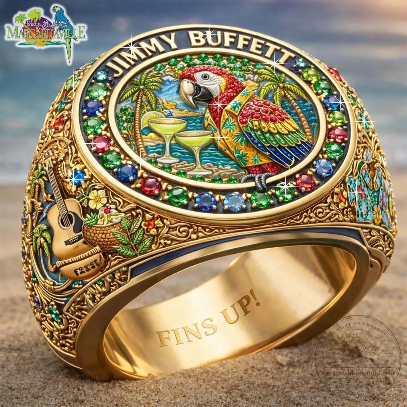 Jimmy Buffett Margaritaville Parrot Head Tropical Island Gold Ring