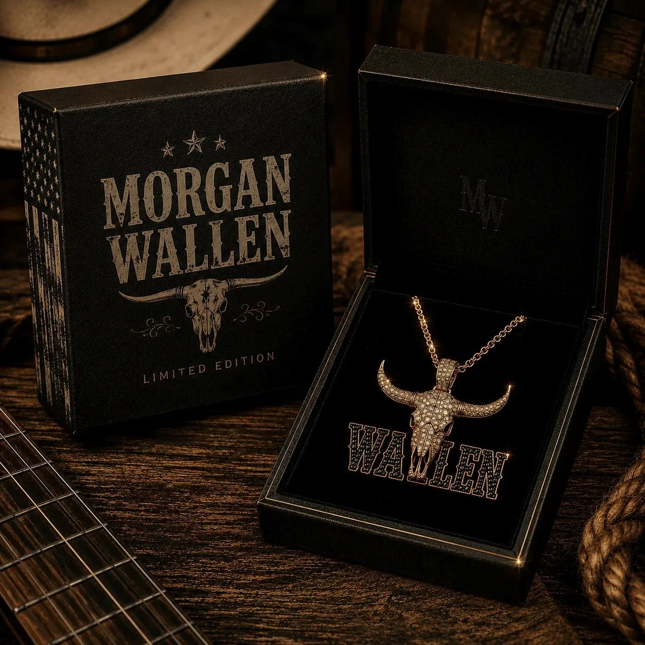 Morgan Wallen Gold Chain with Diamond Bull Skull Pendant Necklace