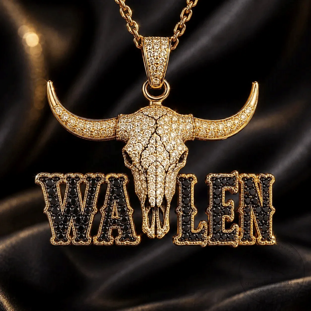 Morgan Wallen Gold Chain with Diamond Bull Skull Pendant Necklace 9 Morgan Wallen Gold Chain with Diamond Bull Skull Pendant Necklace