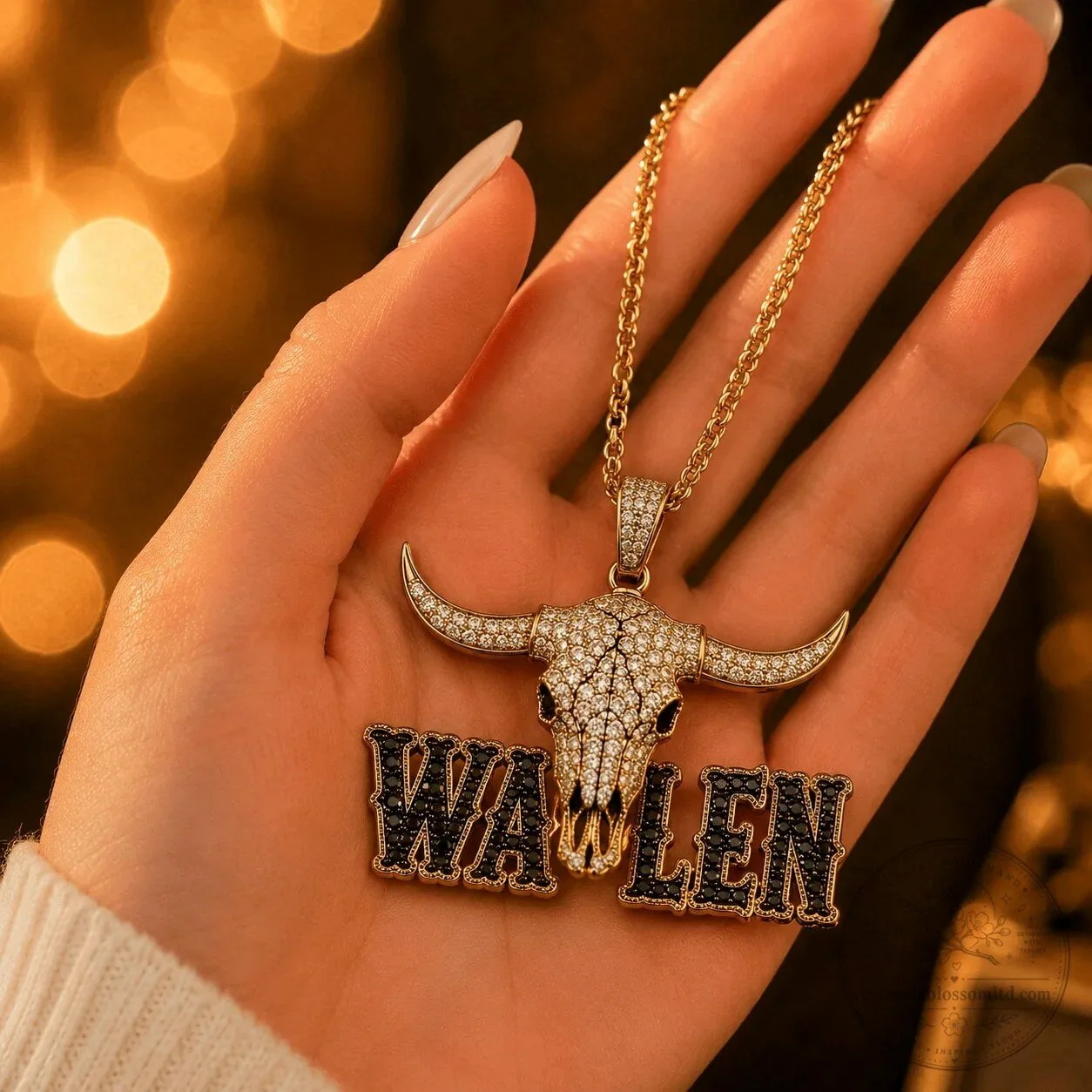 Morgan Wallen Gold Chain with Diamond Bull Skull Pendant Necklace 10 Morgan Wallen Gold Chain with Diamond Bull Skull Pendant Necklace