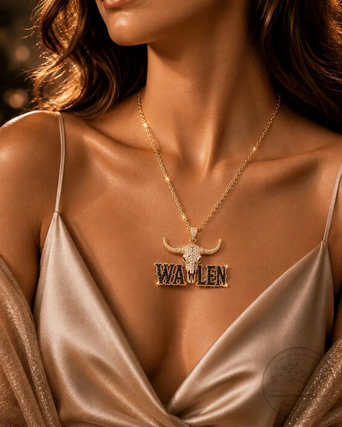 Morgan Wallen Gold Chain with Diamond Bull Skull Pendant Necklace 11 Morgan Wallen Gold Chain with Diamond Bull Skull Pendant Necklace