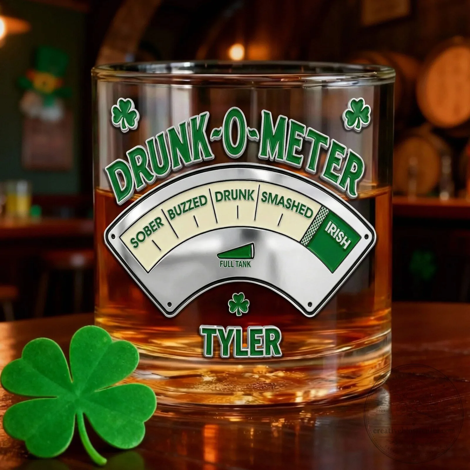 Personalized St Patrick's Day Drunk-O-Meter Whiskey Glass