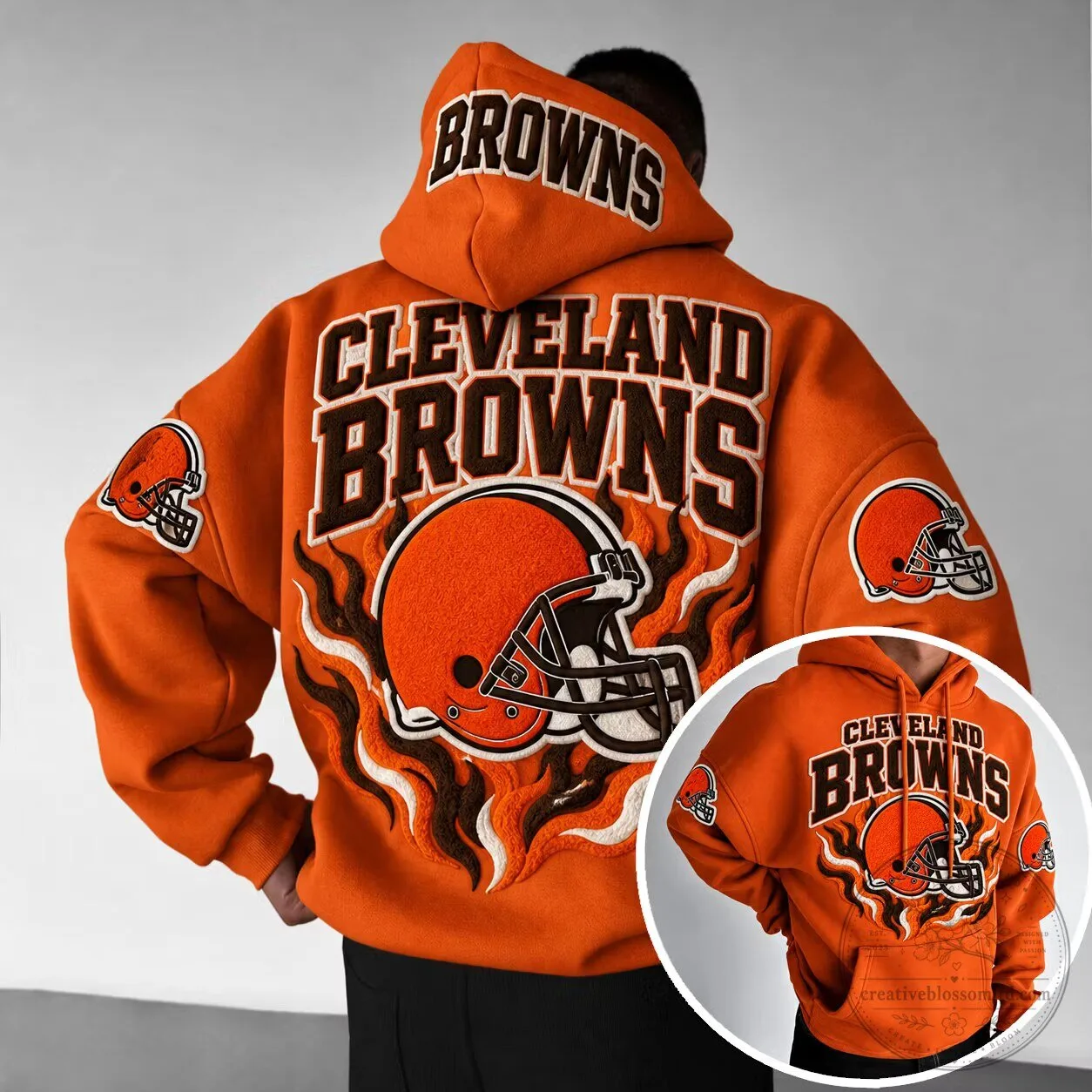 Cleveland Browns Football Team Logo Embroidered Orange Hoodie for Men and Women