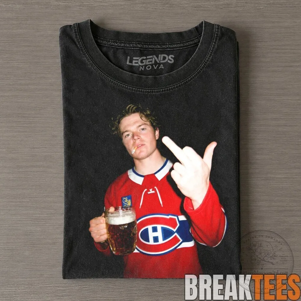Montreal Canadiens Cole Caufield Drinking Middle Finger Funny Black T-Shirt