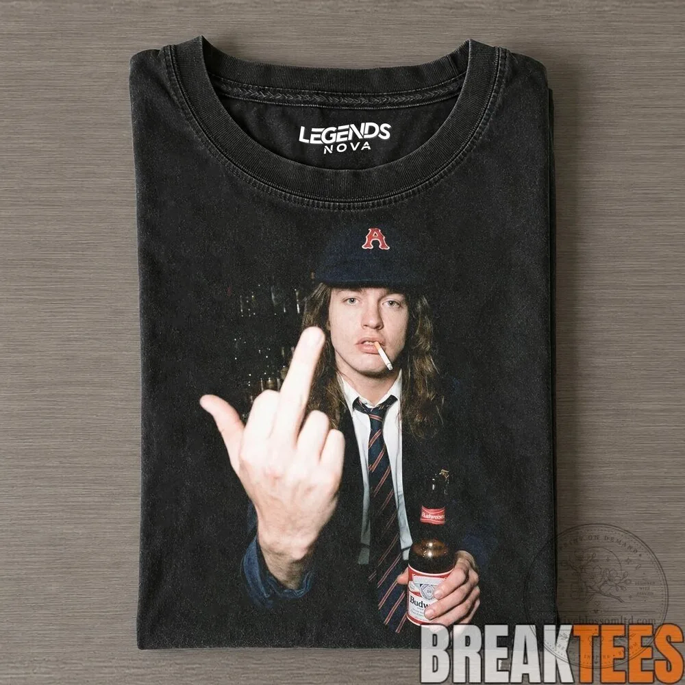AC/DC Angus Young Middle Finger Rock and Roll Band T-Shirt