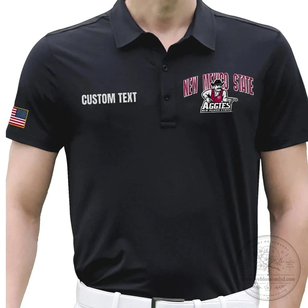 New Mexico State Aggies Embroidered Black Polo Shirt with Custom Text