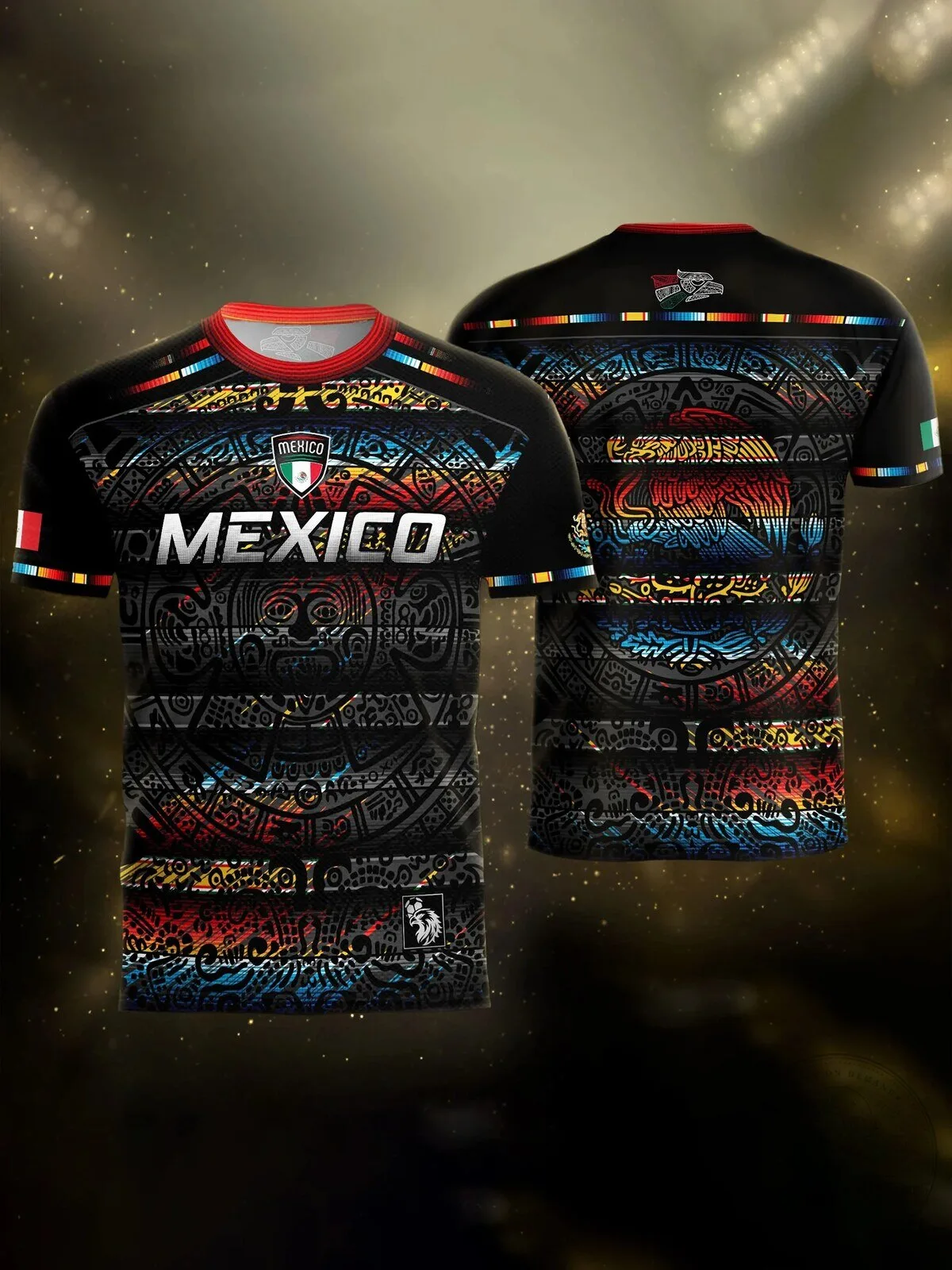 Mexico Soccer Aztec Calendar Print Men's Short Sleeve T-Shirt
