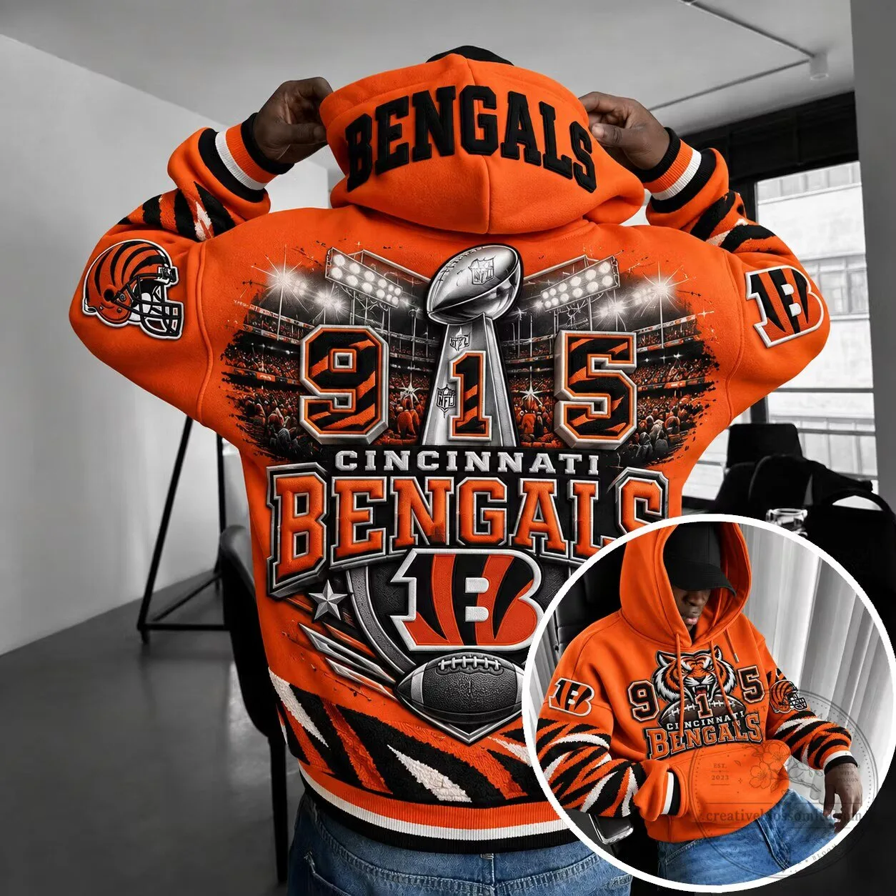 Cincinnati Bengals Super Bowl LVI Champions Orange Football Hoodie