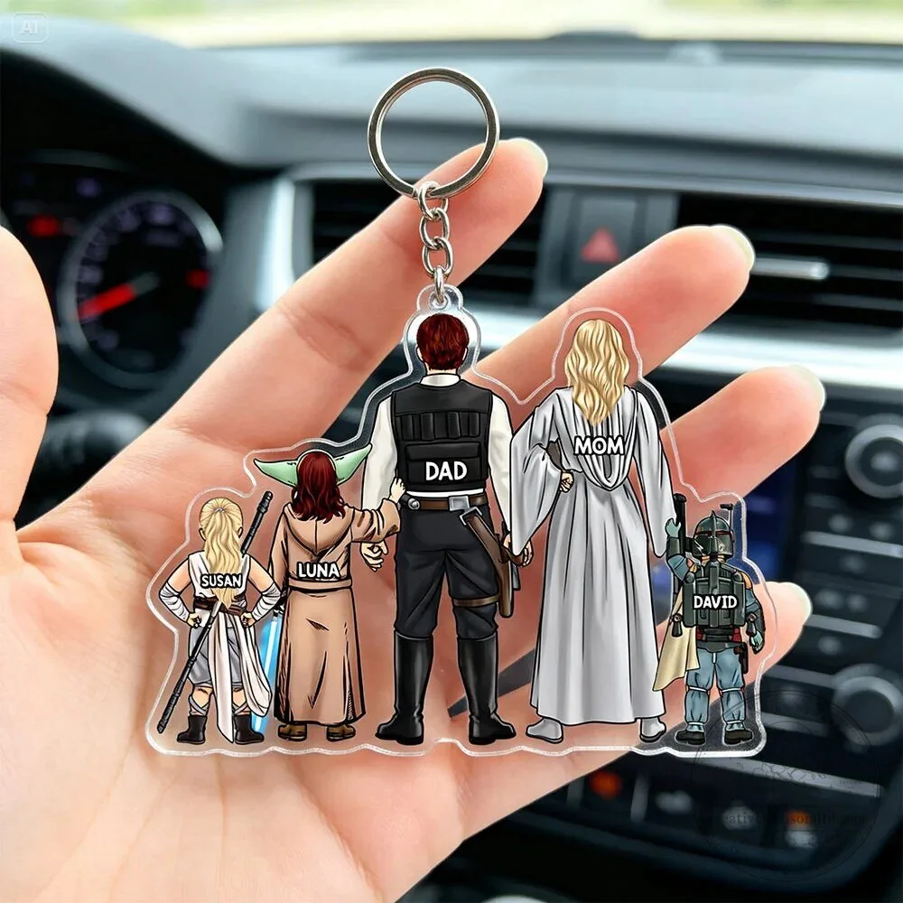 Personalized Star Wars Family Portrait Acrylic Keychain for Dad Mom and Kids