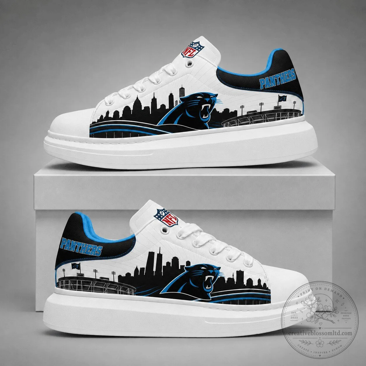 Carolina Panthers NFL Team Logo Skyline White Sports Shoes