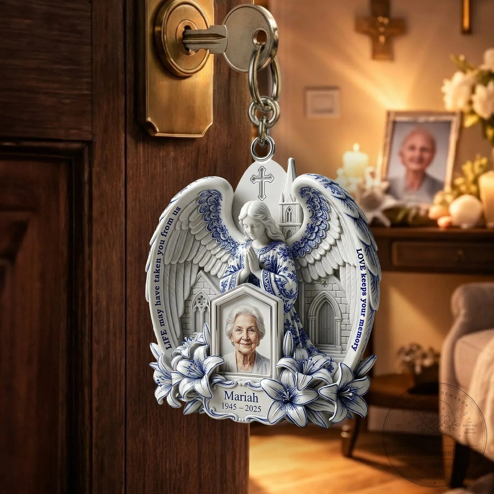 Personalized Angel Memorial Keychain with Photo and Custom Name