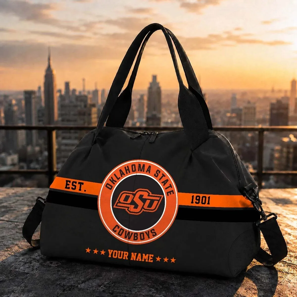 Oklahoma State Cowboys Personalized Black Orange Striped Travel Bag