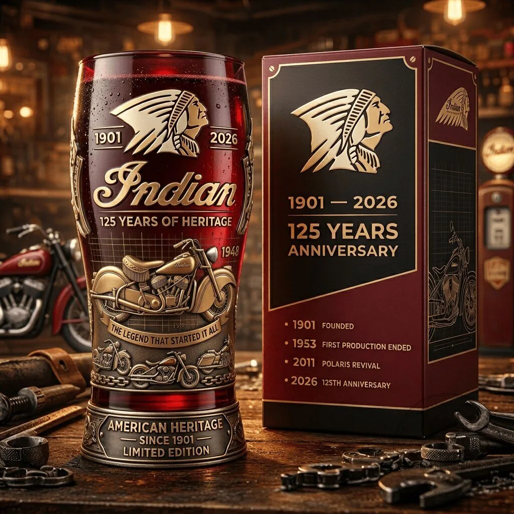 Indian Motorcycle 125th Anniversary Commemorative Drinking Glass