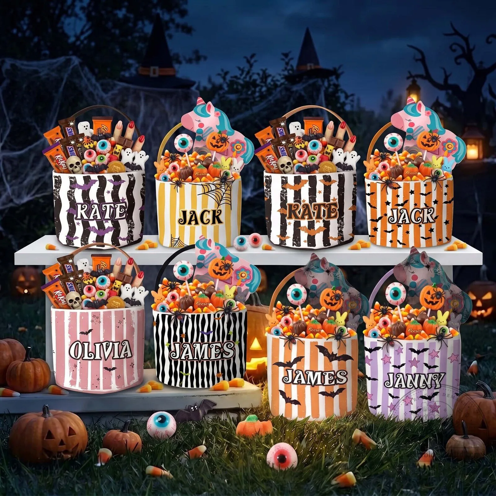 Personalized Halloween Candy Trick or Treat Bucket Bag for Kids