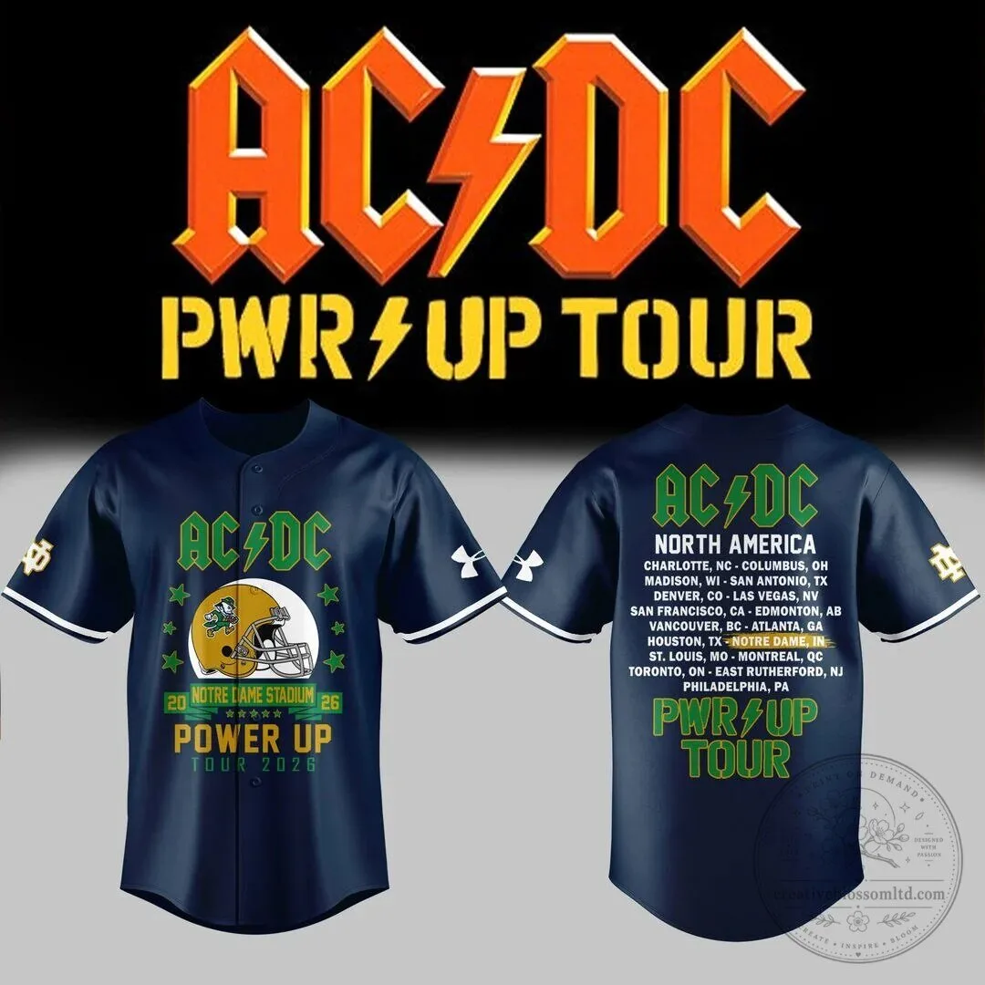 2026 Baseball Jersey for Notre Dame Football AC/DC Power Up Tour
