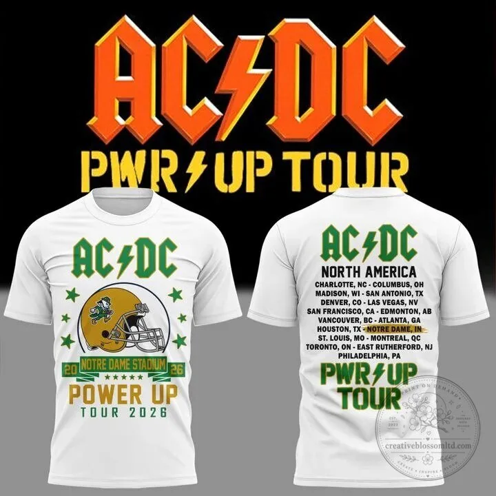 AC/DC Notre Dame Football Power Up Tour 2026 Concert T-Shirt 3 AC/DC Notre Dame Football Power Up Tour 2026 Concert T-Shirt