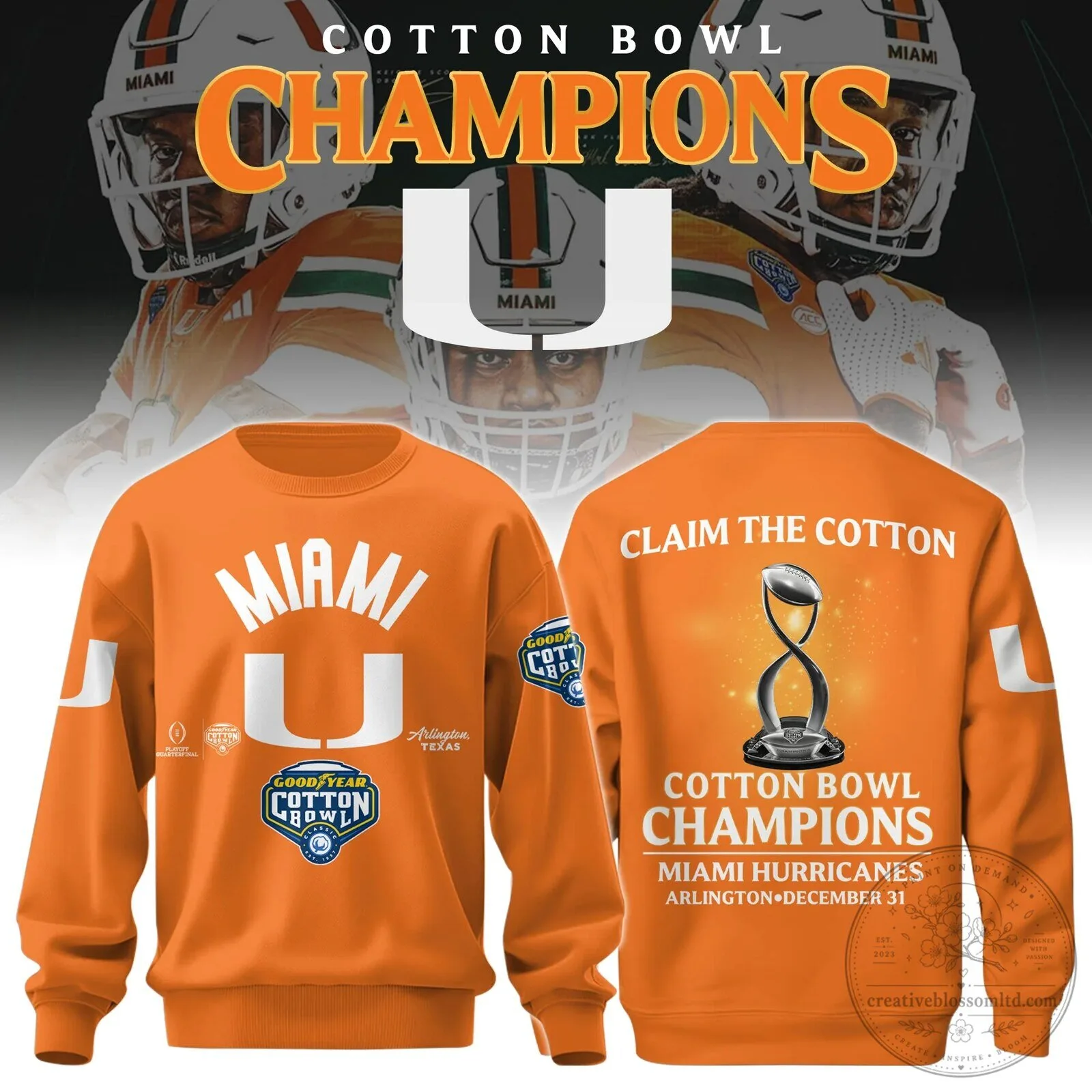 Miami Hurricanes Football Cotton Bowl Champions 2025 Orange Sweatshirt