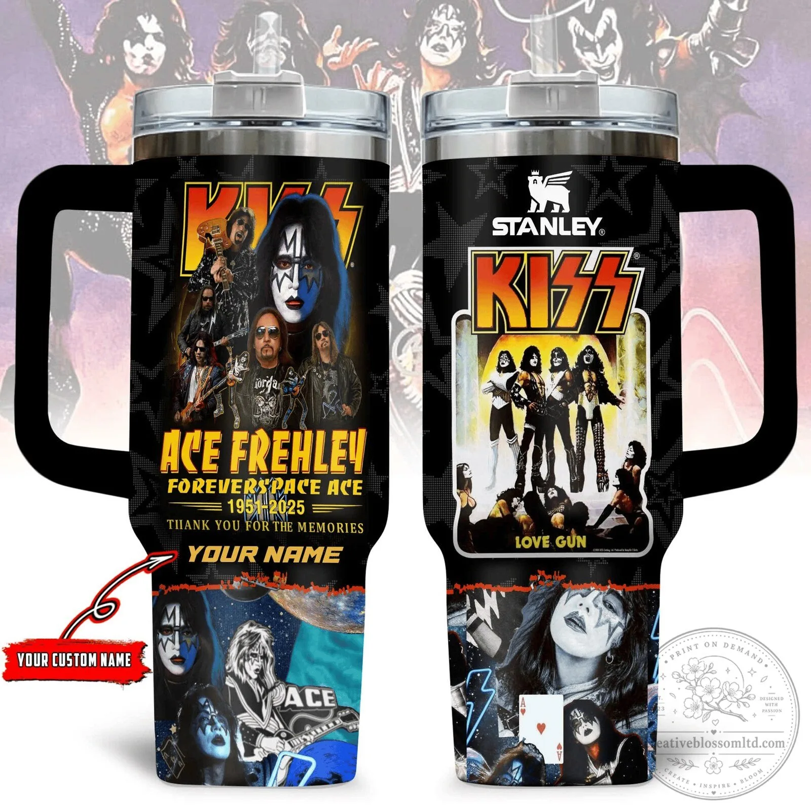Kiss Ace Frehley Forever Space Ace Rock Band Tumbler with Handle