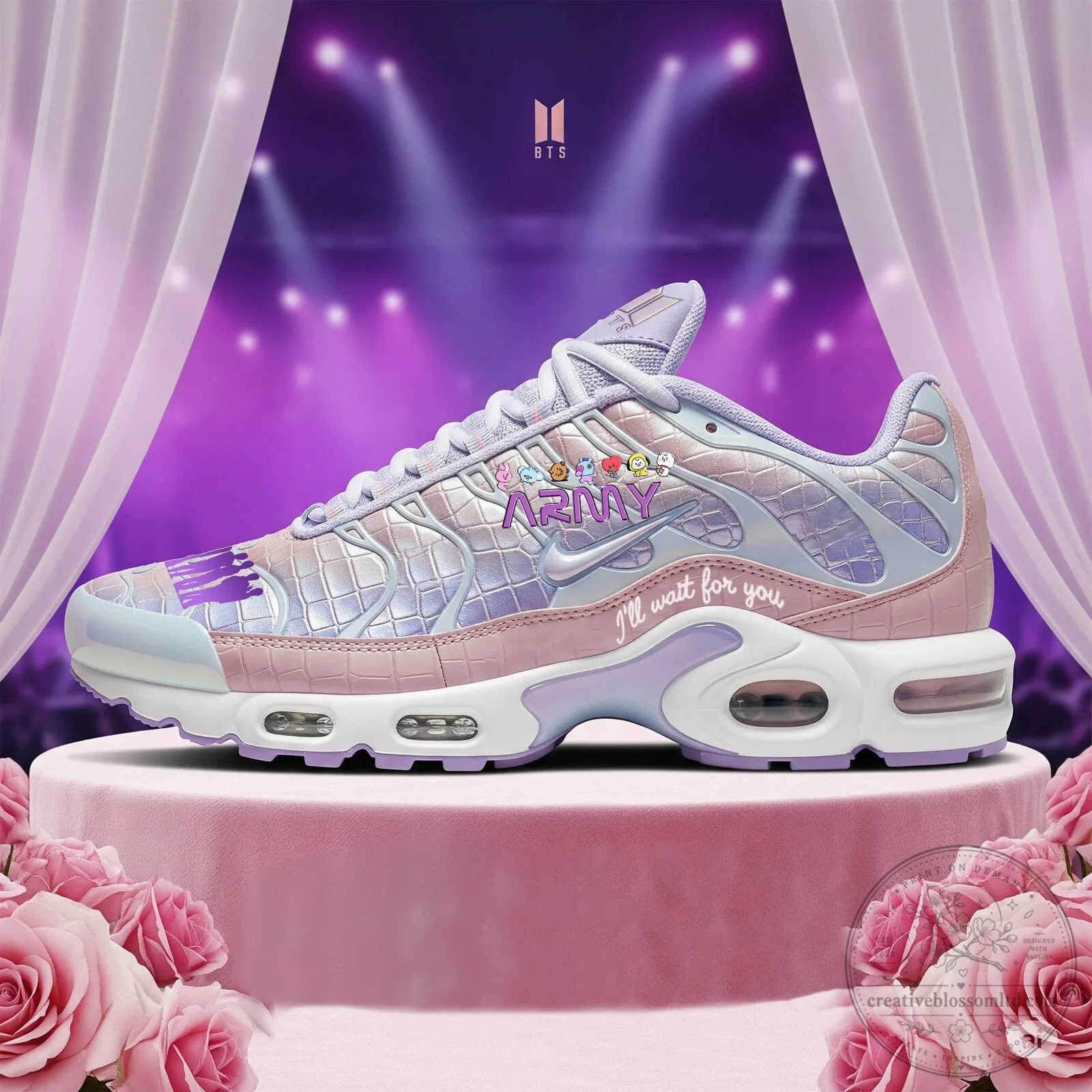 BTS Kpop Band Army Logo Pink and Purple Athletic Running Shoes