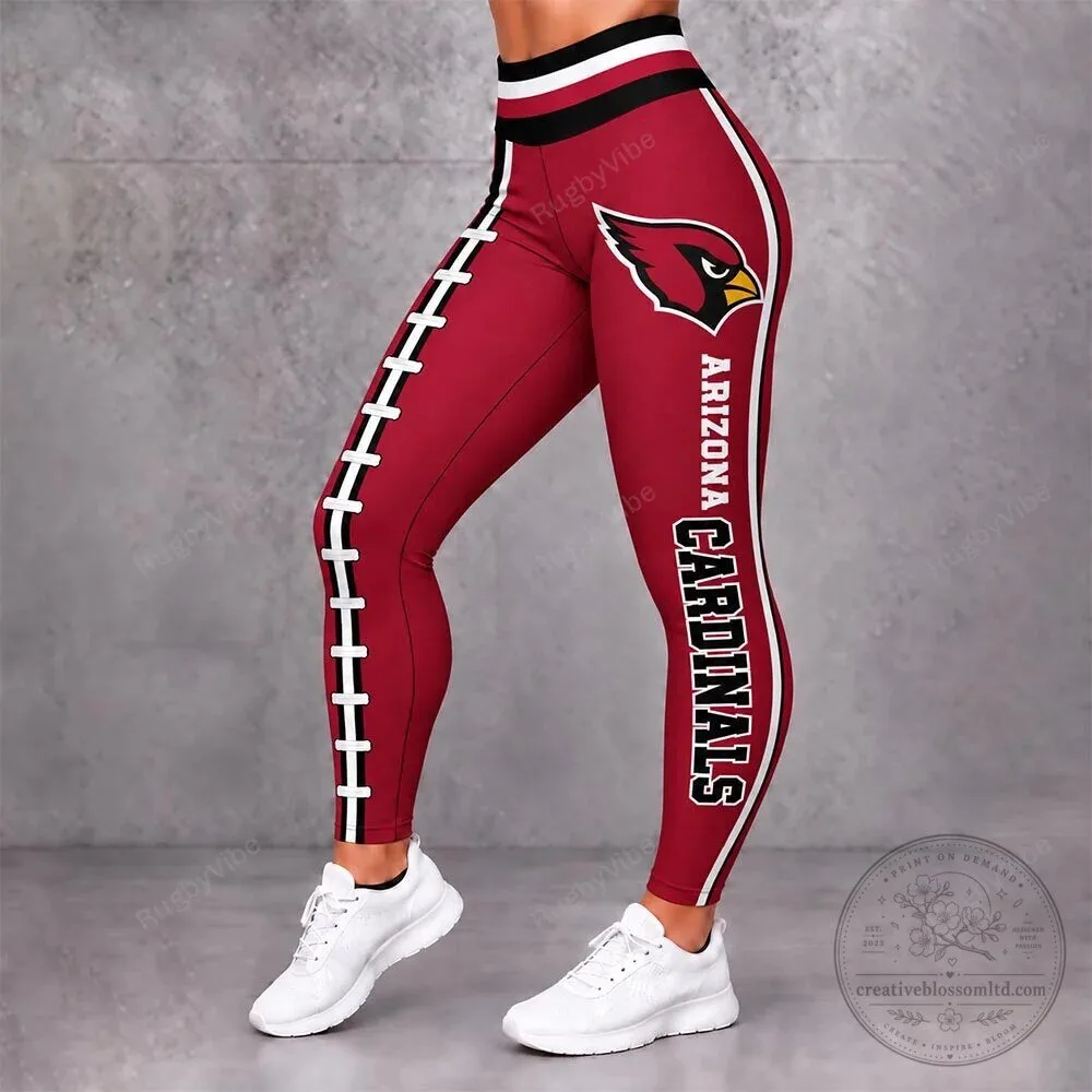 Arizona Cardinals Football Team Logo Red and White Striped Leggings
