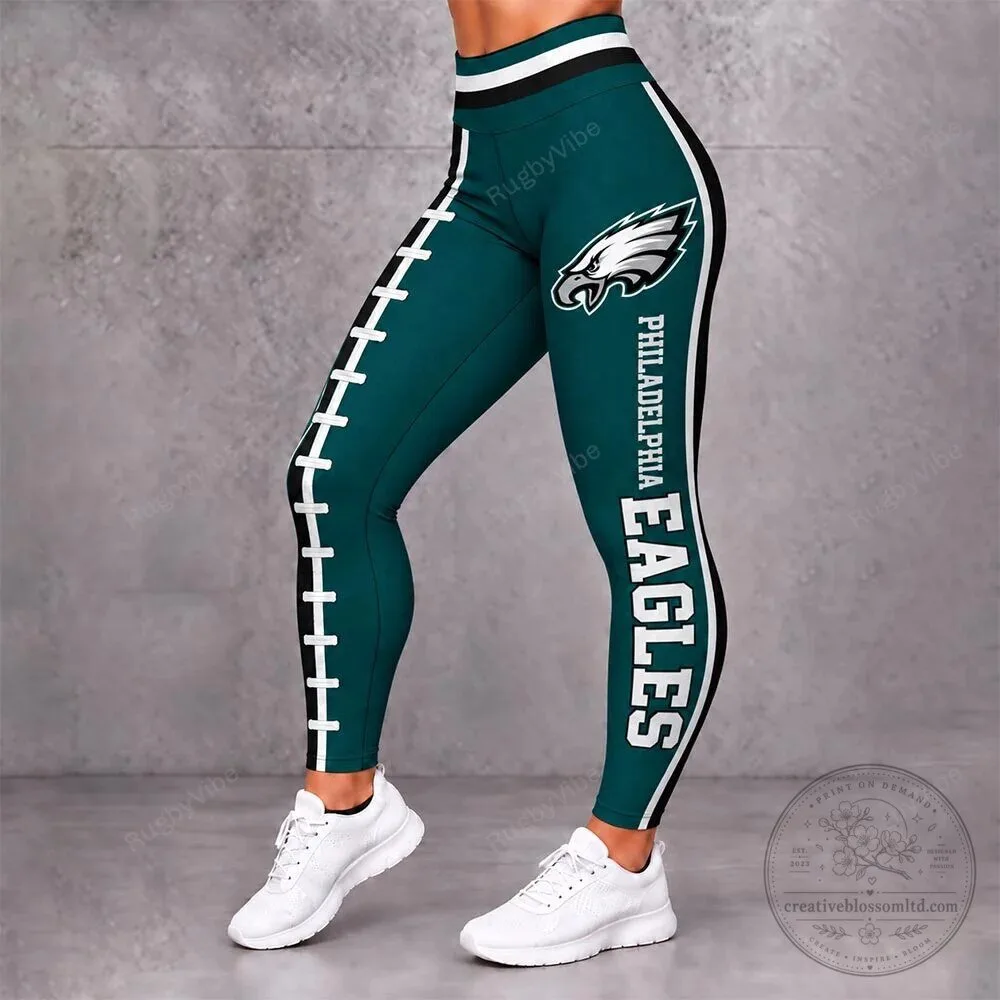Philadelphia Eagles Football Team Logo Green and Black Striped Leggings
