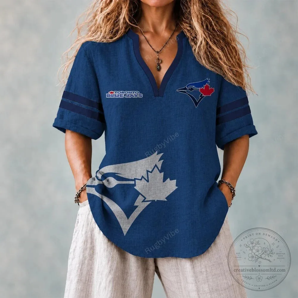 Toronto Blue Jays Baseball Team Women's V-Neck Casual Shirt