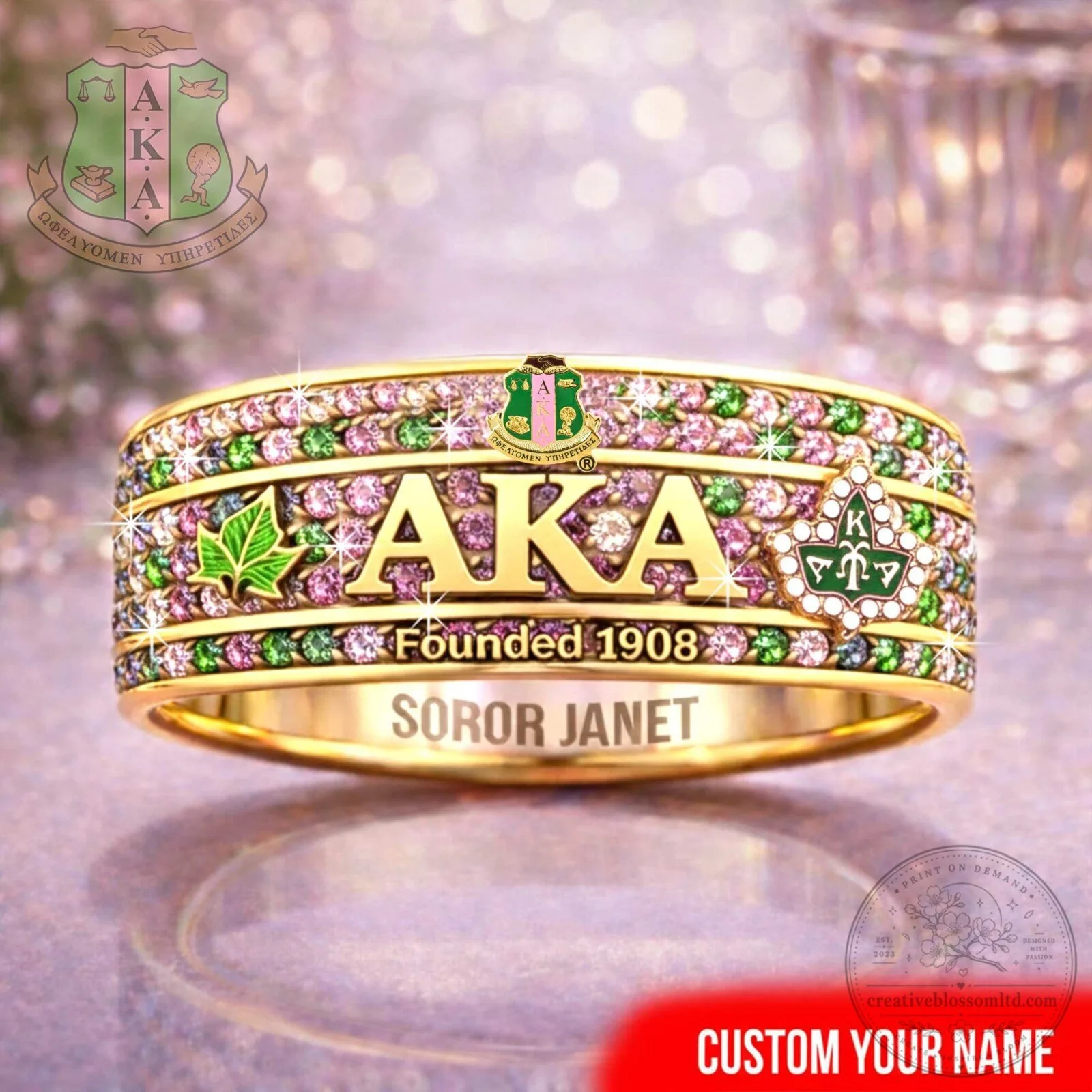 Alpha Kappa Alpha Sorority Incorporated Founded 1908 Custom Name Ring