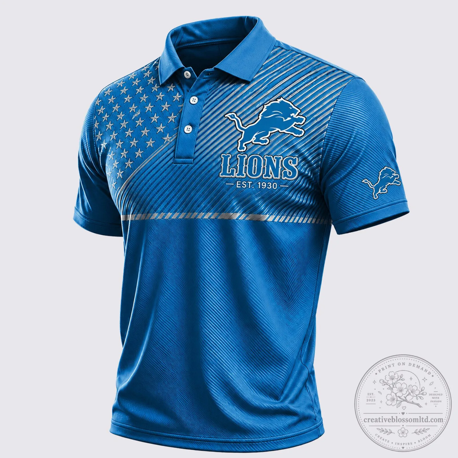 Detroit Lions Stars and Stripes American Flag NFL Football Team Polo Shirt