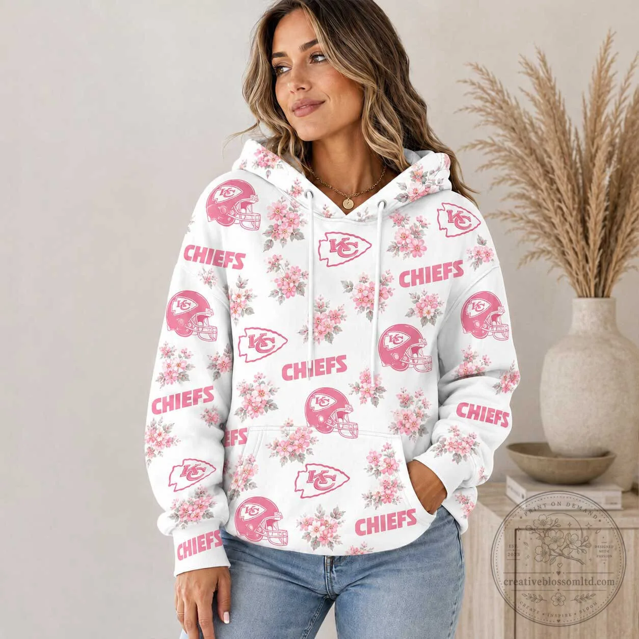Kansas City Chiefs Pink Floral Team Pride Hoodie for Women